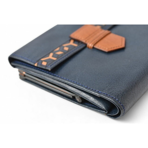 Yves Saint Laurent Tri Fold Wallet Leather YSL Navy Blue Brown - Picture 11 of 12